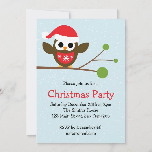 Cute Owl sur une branche - Noël Party Invitation (Devant)