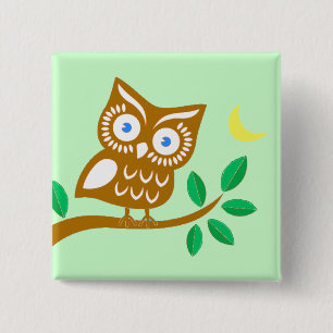 Cute Owl Vierkante Button 5,1 Cm