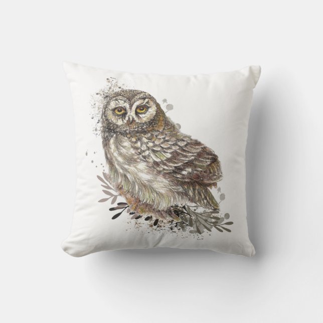 Cute Owl ,Watercolor Bird Nature  Kussen (Voorkant)