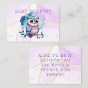 Cute Owl Waterverf Splash Baby Registry Visitekaartje