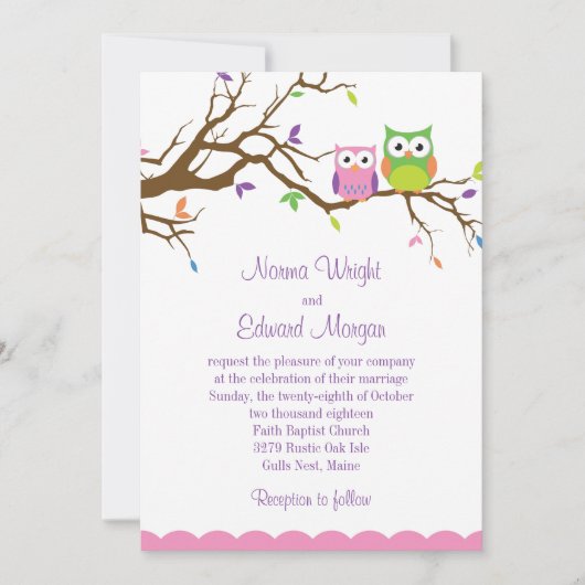 Cute Owl Wedding Invitation Kaart (Voorkant)