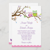Cute Owl Wedding Invitation Kaart (Voorkant / Achterkant)