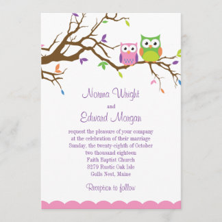 Cute Owl Wedding Invitation Kaart