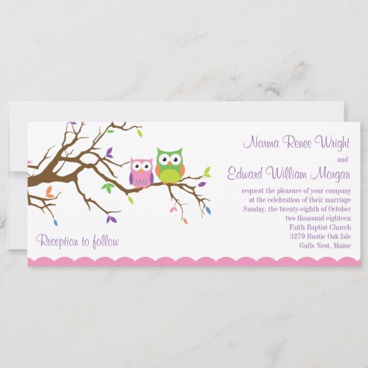 Cute Owl Wedding Invitation Kaart (Voorkant)