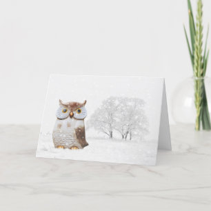 Cute Owl Wintry Snow Kerstmis Feestdagen Kaart