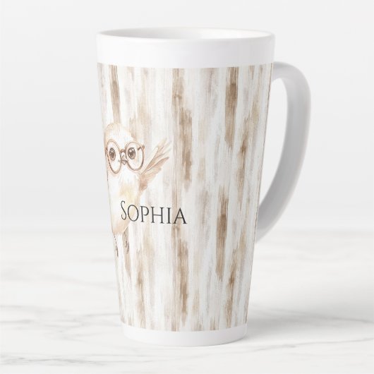 Cute Owl with Glasses Latte Mok (Rechterhoek)
