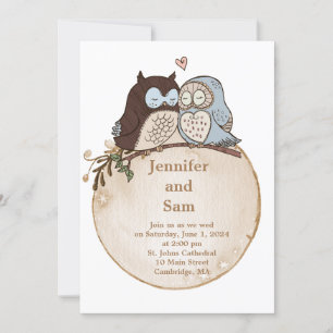 Cute Owl Woodland Faire-part de mariage rustique