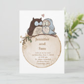 Cute Owl Woodland Rustic Wedding Invitation Kaart (Staand voorkant)