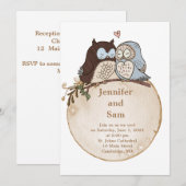 Cute Owl Woodland Rustic Wedding Invitation Kaart (Voorkant / Achterkant)