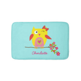 Cute Owl Yellow Pink Illustratie  Badmat