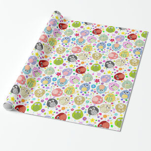 Cute Owls and Flowers Patroon Cadeaupapier