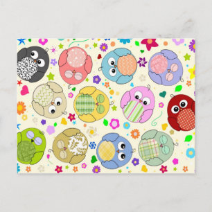 Cute Owls and Flowers Patroon - crème Briefkaart