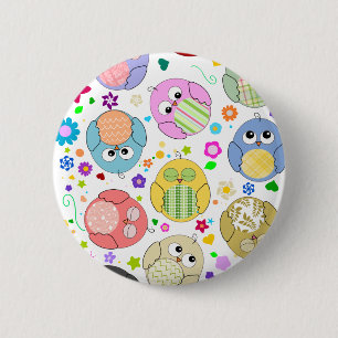 Cute Owls and Flowers Patroon Ronde Button 5,7 Cm