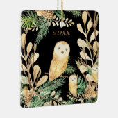 Cute Owls Black Pine Waterverf, kerstjaar Keramisch Ornament (Rechts)