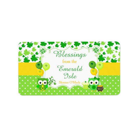 Cute Owls Blessings St Patrick's Day Etiket (Voorkant)