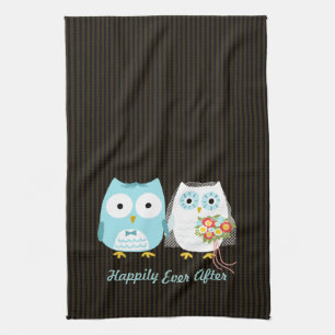 Cute Owls Bride and Groom - Gelukkig ooit daarna Theedoek