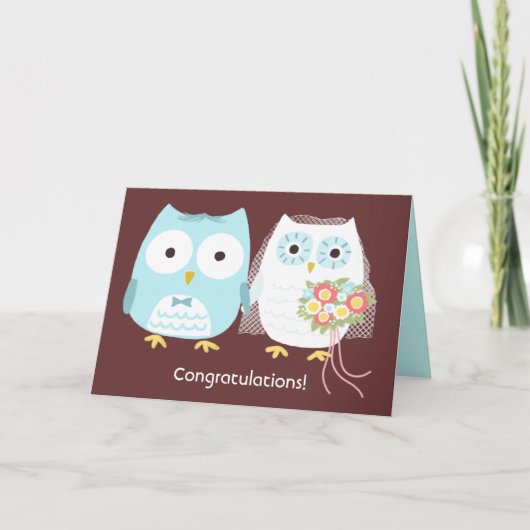 Cute Owls Bride and Groom Wedding Gefeliciteerd Kaart (Voorkant)