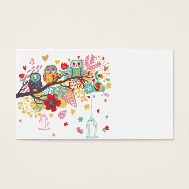 Cute Owls coeur fleuri coloré arrière - plan (Devant)