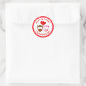 Cute Owls Couple en Hearts Valentijnsdag Ronde Sticker (Tas)