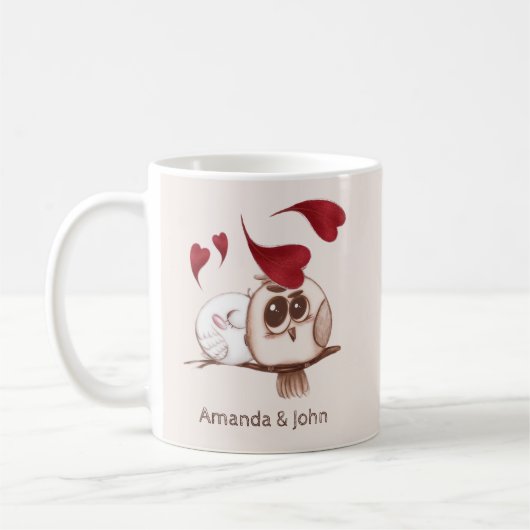 Cute Owls Couple Names Personalized Coffee Mok (Links)