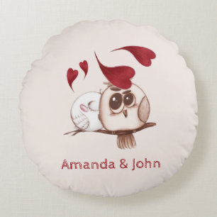 Cute Owls Couple Names Personalized Rond Kussen