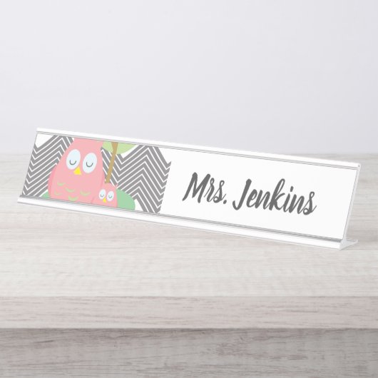 Cute Owls Elementary Teachers Desk Name Bord Bureau Naambordje (Voorkant)