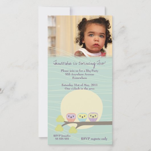 Cute Owls Girls Birthday Party Premium Invitation (Devant)