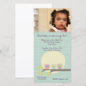 Cute Owls Girls Birthday Party Premium Invitation (Devant / Derrière)