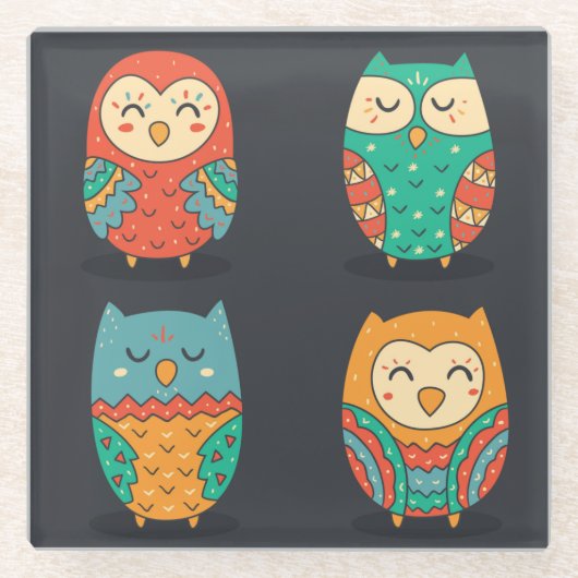 Cute Owls Glazen Onderzetter (Voorkant)