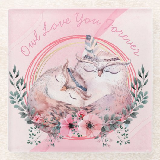 Cute Owls Glazen Onderzetter (Voorkant)