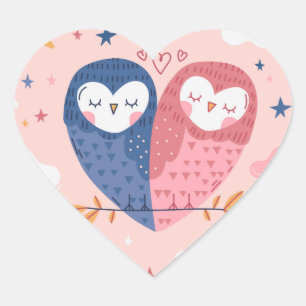 Cute Owls Hart Sticker