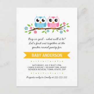 Cute owls op floral branch baby openbaring kaart