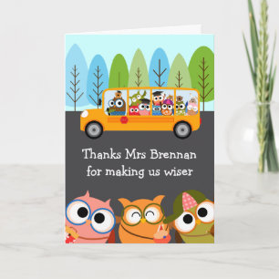 Cute Owls School Bus Teacher Appreciation Bedankkaart