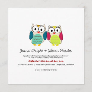 Cute Owls, Square Wedding Invitation Kaart