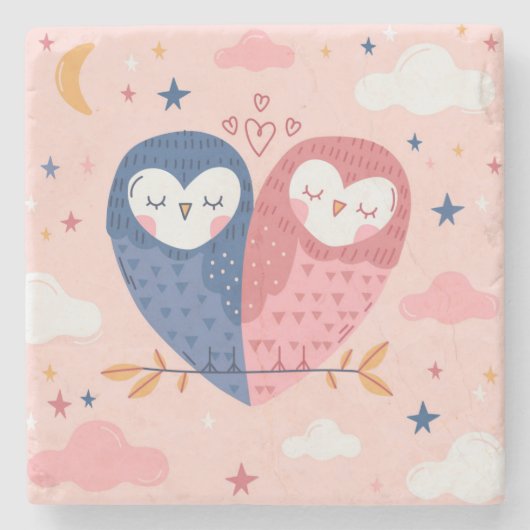 Cute Owls Stenen Onderzetter (Voorkant)