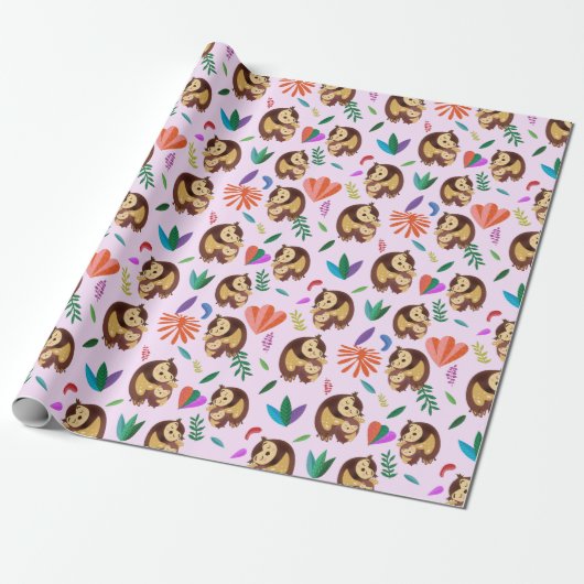 Cute Owls Valentine's Day Wrapping Paper Cadeaupapier (Uitgerold)