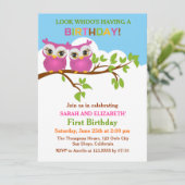 Cute Ownership on Branch Twins Birthday Party nodi Kaart (Staand voorkant)