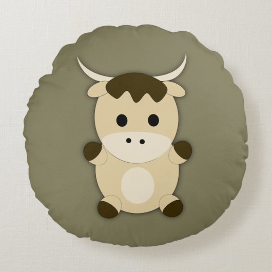 Cute Ox Rond Kussen (Voorkant)