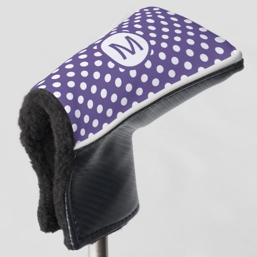 Cute Paars and White Polka Dots Monogram Golfheadcover (3/4 voorkant)