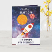 Cute Paars Blue Space Rocket Planets 8th Birthday Kaart (Gele Bloem)
