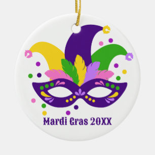 Cute Paars Green Gold Mardi Gras Masker Keramisch Ornament