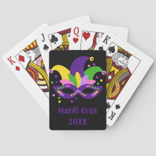 Cute Paars Green Gold Mardi Gras Masker Pokerkaarten