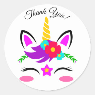 Cute Paars Pink Unicorn Flower Hartelijk dank Ronde Sticker