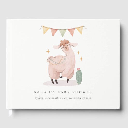 Cute Paars Play Cactus Boho Llama Baby shower Gastenboek (Voorkant)