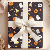Cute Paars Pumpkin Ghost Spider Halloween Pattern Cadeaupapier