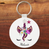 Cute Paars Unicorn Horn Persoonlijk Sleutelhanger (Voorkant)