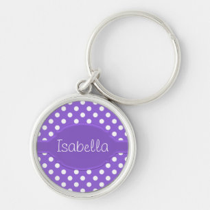 Cute Paars & White Polka Dot Pattern & Name plate Sleutelhanger