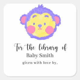 Cute paarse Aapje Baby Shower Bibliotheek Vierkante Sticker