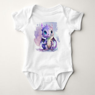 Cute Paarse Baby Dragon Waterverf Romper
