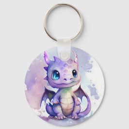 Cute Paarse Baby Dragon Waterverf Sleutelhanger